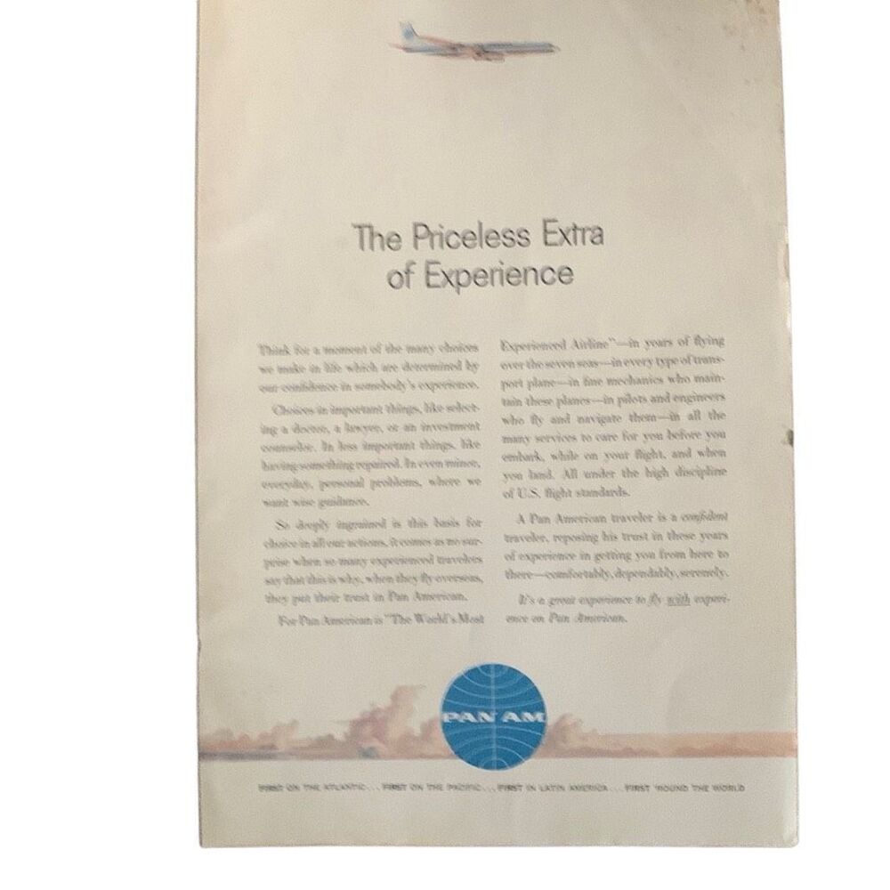 Vintage 1961 Pan Am Priceless Extra of Experience Ad Advertisement